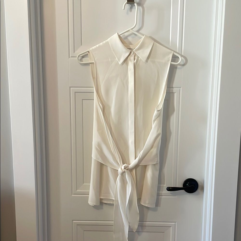 Club Monaco Silk Tie Waist Cream Sleeveless Blouse